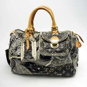 Louis Vuitton Monogram Denim Patchwork Speedy Handbag Black Gray